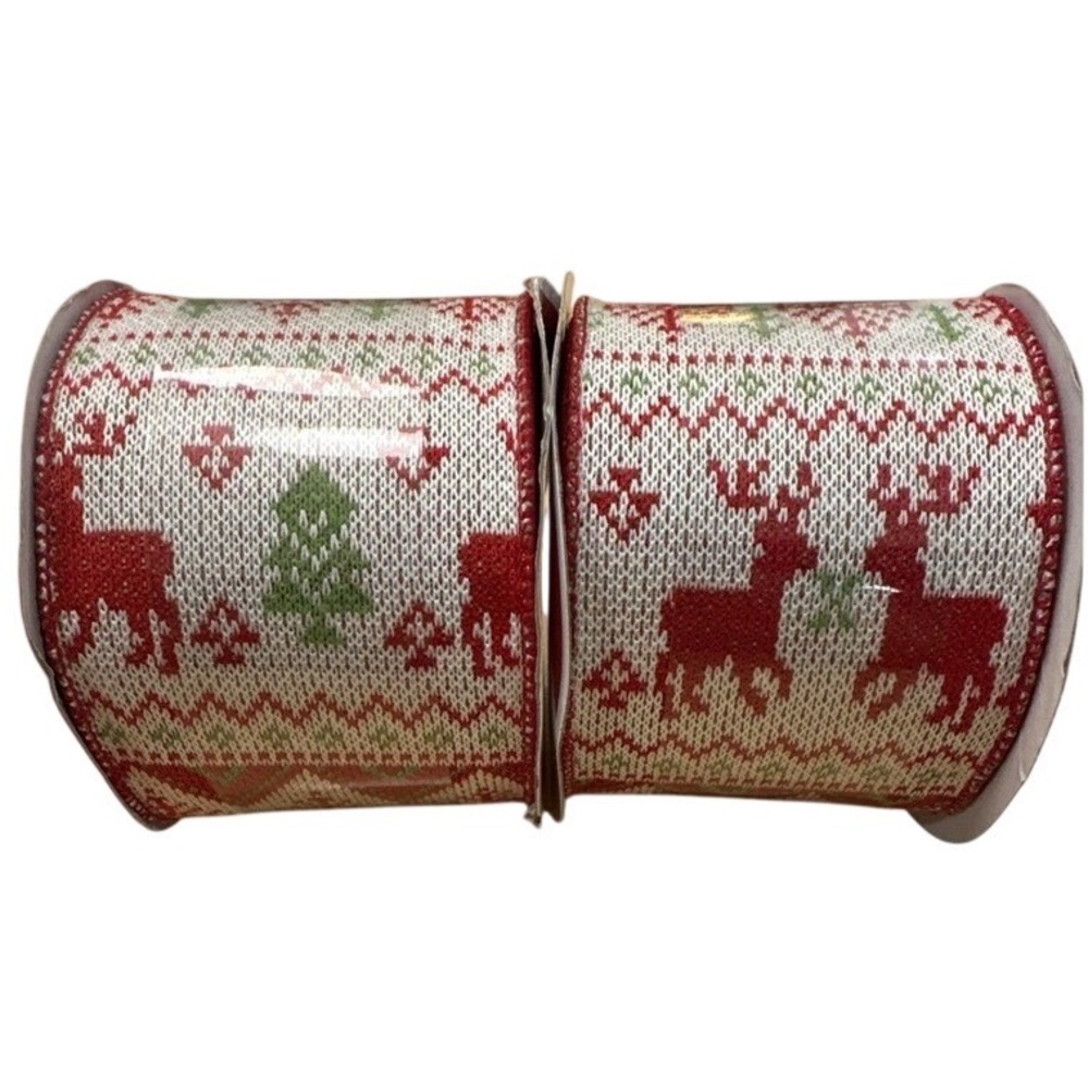 (2) Celebrate it Christmas wired ribbon Reindeer 3.5" x 9 feet Each New Rare